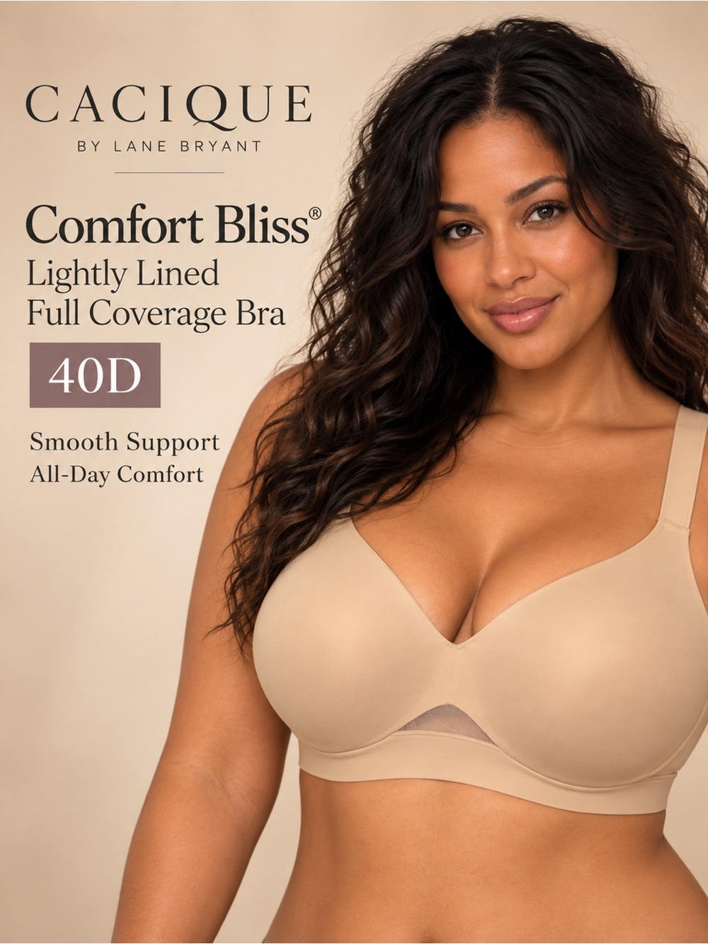 Cacique Comfort Bliss Lightly Lined Full Coverage Bra Café Mocha 40D NWT